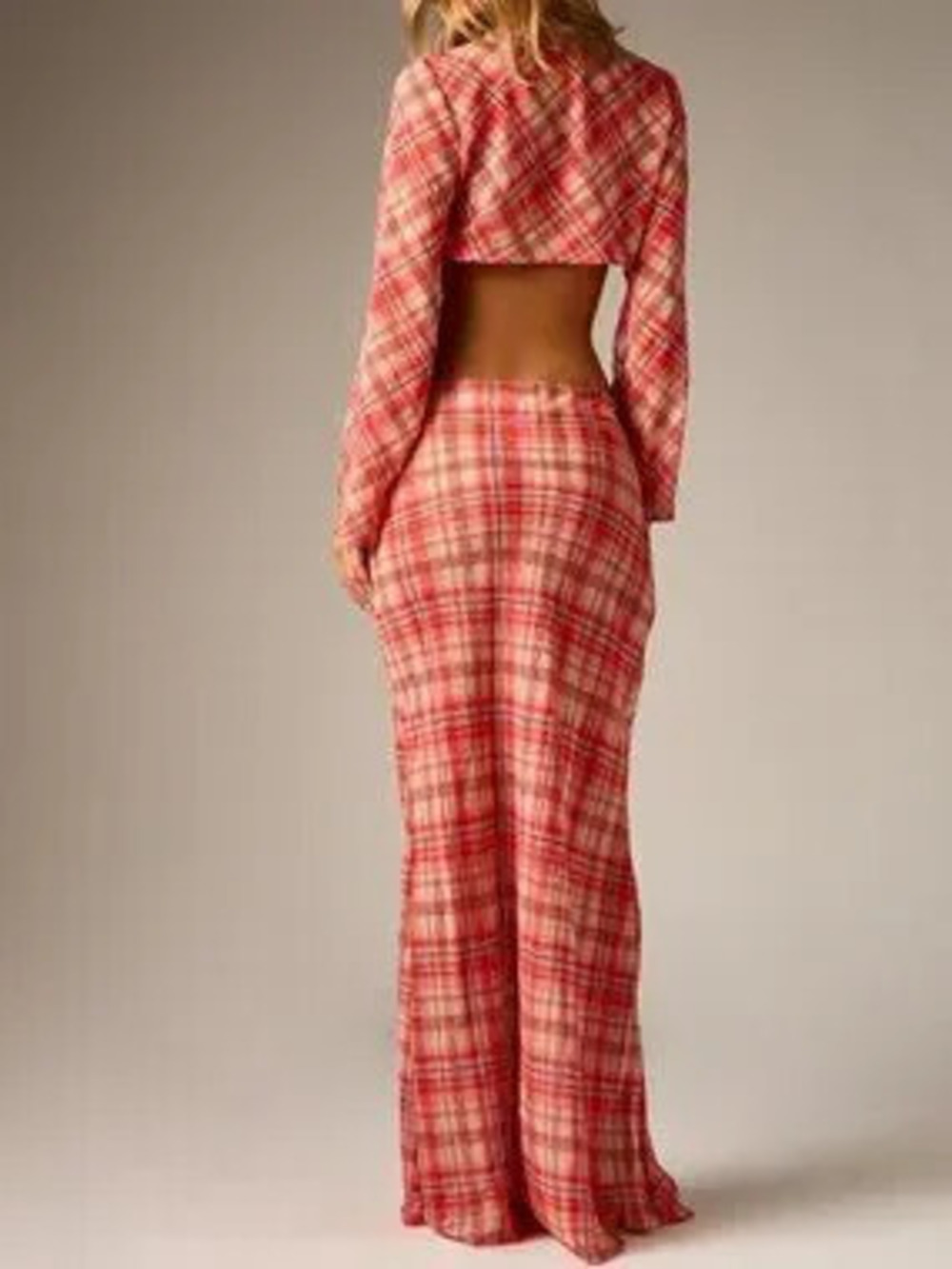 ZARA Multicolor Elegant Women's Plaid Co-Ord Set Crop Blouse With Bell Sleeves - Picture 2 of 5